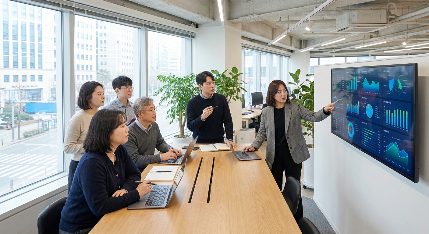 삼성증권과 핀테크 스타트업 팀이 솔루션을 함께 개발하는 장면